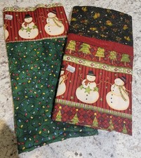2 Christmas Holiday Handmade Pillowcases Handmade Cotton Polyester Blend Fabric