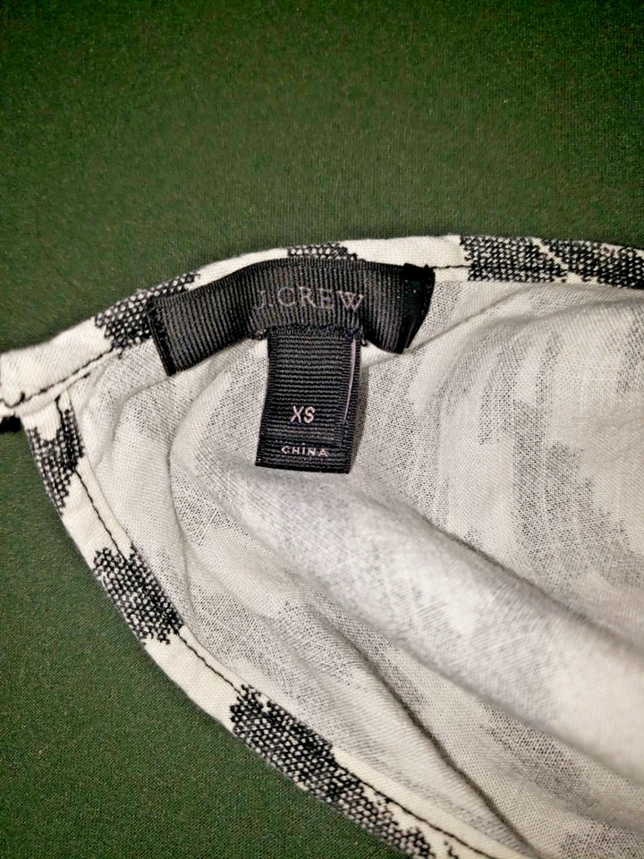 J Crew Pantalones Cortos Mameluco Mono Negro Blanco Abstracto Corbata Cintura Cambray Talla XS Foto 3 de 3