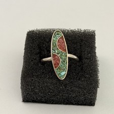 Vintage Sterling Silver Turquoise Coral Southwest Band Ring Size 5