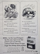 Simoniz Bodygard Liquid Car Wax Rock-Hard Finish Shine Print Ad 1954