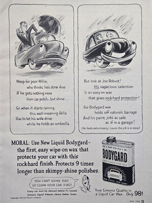 #ad #ad Simoniz Bodygard Liquid Car Wax Rock Hard Finish Shine Print Ad 1954 $14.77