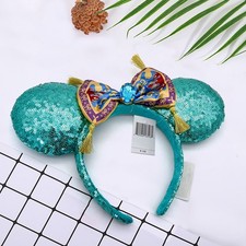 Aladdin Jasmine Disney- Princess Blue Shiny Sequin Bow Headband Mickey Mouse EAR