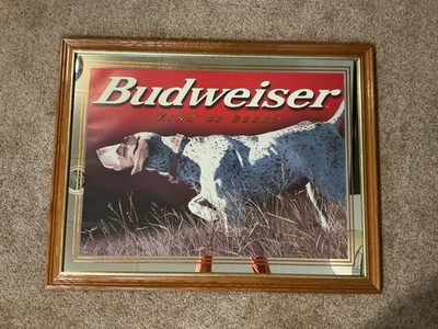 Budweiser King Of Beers Pointer Hunting Dog Wood Frame Mirror 35 x 27