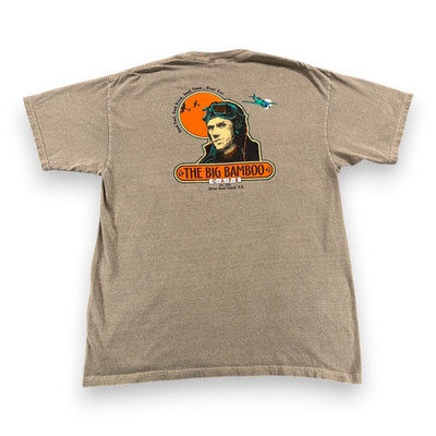 Vintage Big Bamboo Cafe Shirt Adult LARGE Brown Hilton Head Pilot WWII Plane 90s