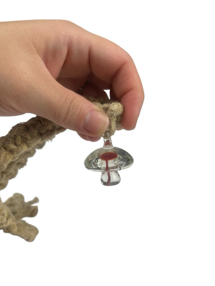 Hemp Thick Y2K Retro Choker Glass Orange Mushroom Pendant - Image 4 of 4