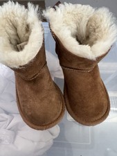 UGG Girls Brown Shearling Style Ankle Boots Bow Suede Faux Fur Lined
