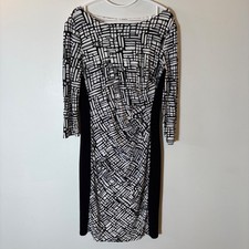 Lauren Ralph Lauren Black White Geometric Print Sheath Dress Size 8