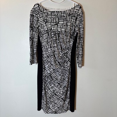 Lauren Ralph Lauren Black White Geometric Print Sheath Dress Size 8