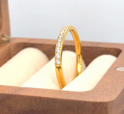 2mm Gold Titanium Band Prong Set Round Clear CZ Half Eternity Ring Finance Ring
