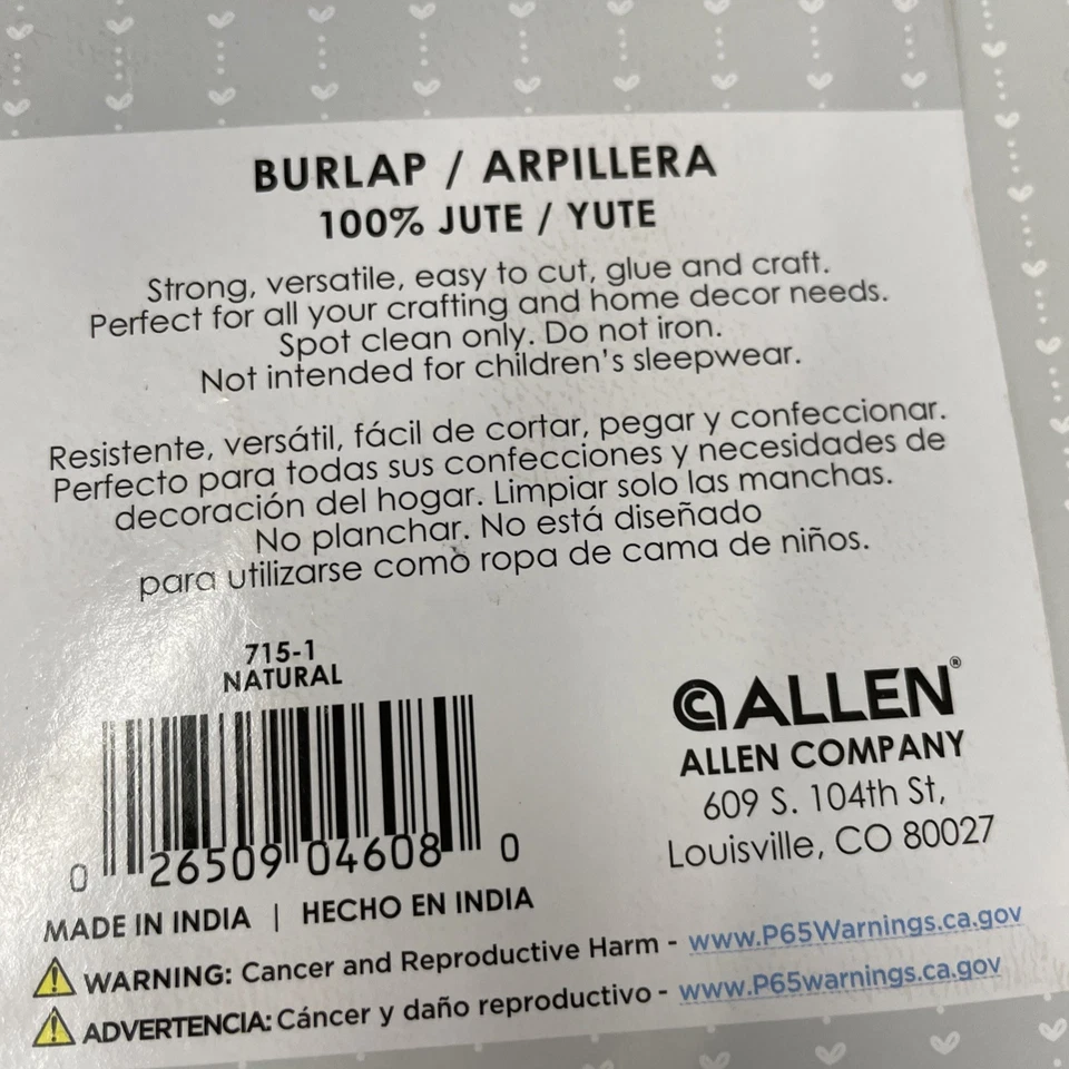 Fine Weave Burlap 46" X 72” Fabric 100% Jute Allen Co. - Image 4 of 4