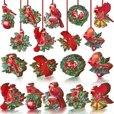 BBTO 36 Pcs Christmas Cardinal Ornament Red Wood Decor for Tree Printing Mini