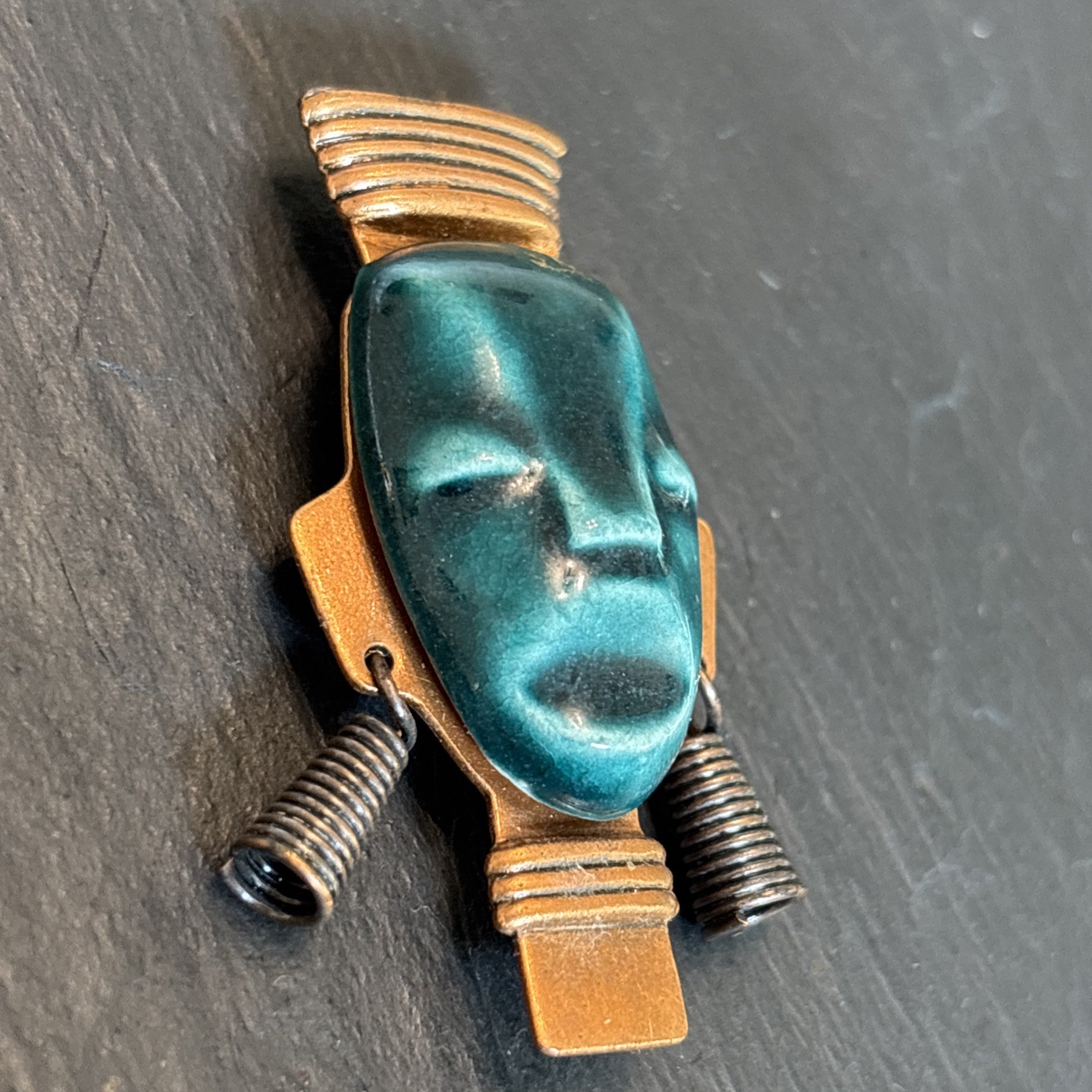 Vintage Unique Solid Copper Midcentury Brooch Tri… - image 2