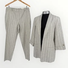 ANNE KLEIN Women's Blazer + Pant Stripe Collarless Size M Pant Size 10