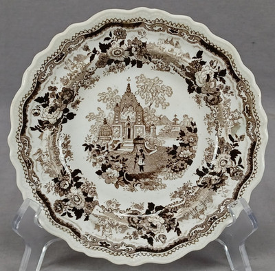 William Adams Impressed Anchor India #3 Brown Transferware 7 Inch Plate C. 1830s