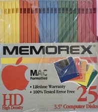 Sealed Vintage Memorex 3.5 HD Floppy Disks 25 Pack Mac Formatted Rainbow