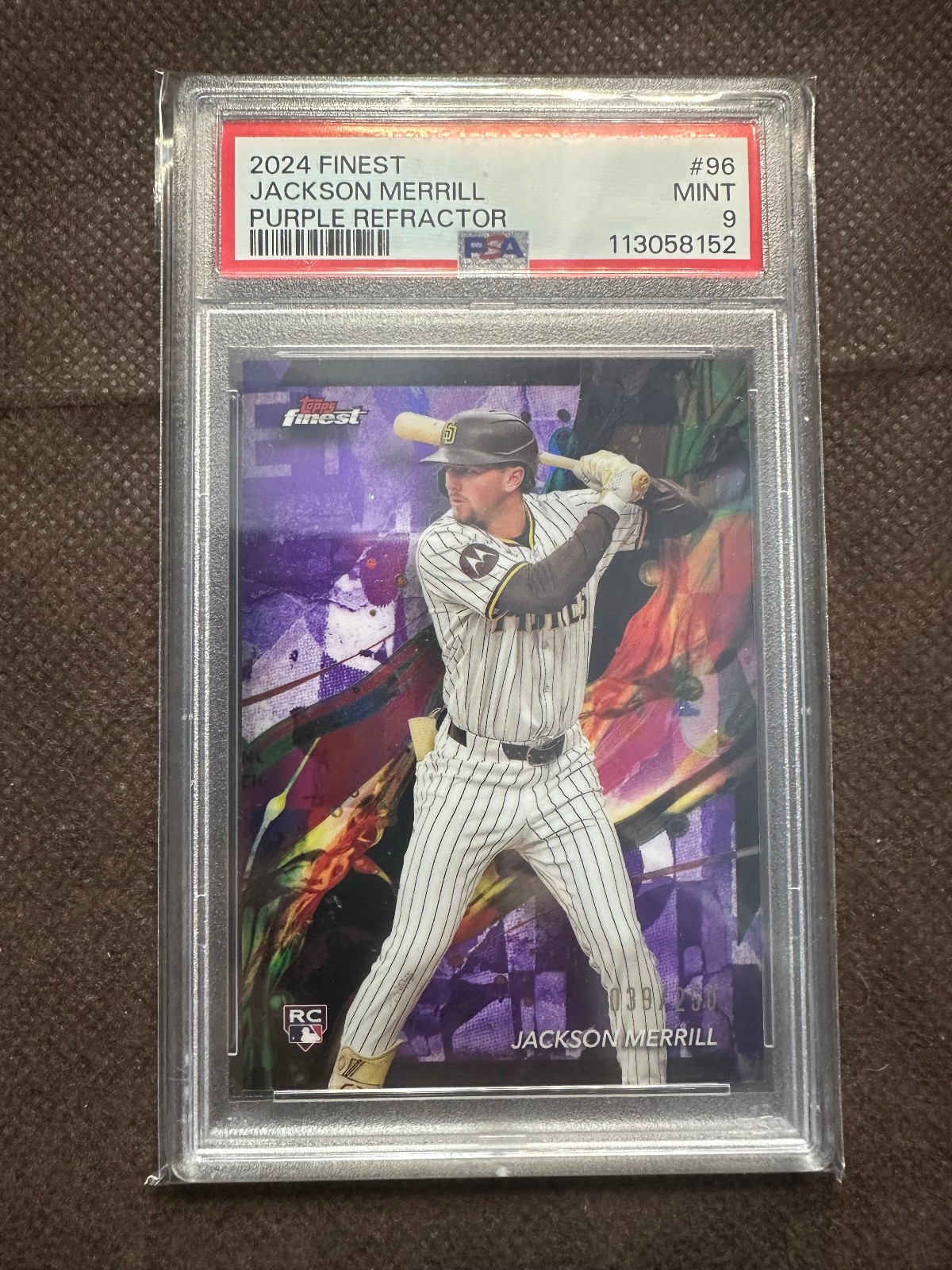2024 TOPPS FINEST PURPLE REFRACTOR #96 JACKSON MERRILL /250 PSA 9