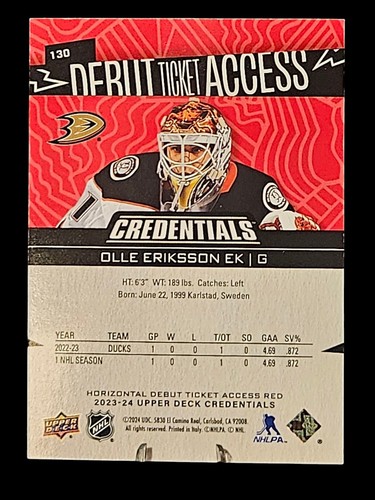 2023-24 Upper Deck Credentials #130 Olle Eriksson EK Red #/125 - Bild 2 von 3