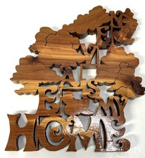 Handmade Precision-Cut Wooden Wall Hanging Heaven Is My Home Lacquered