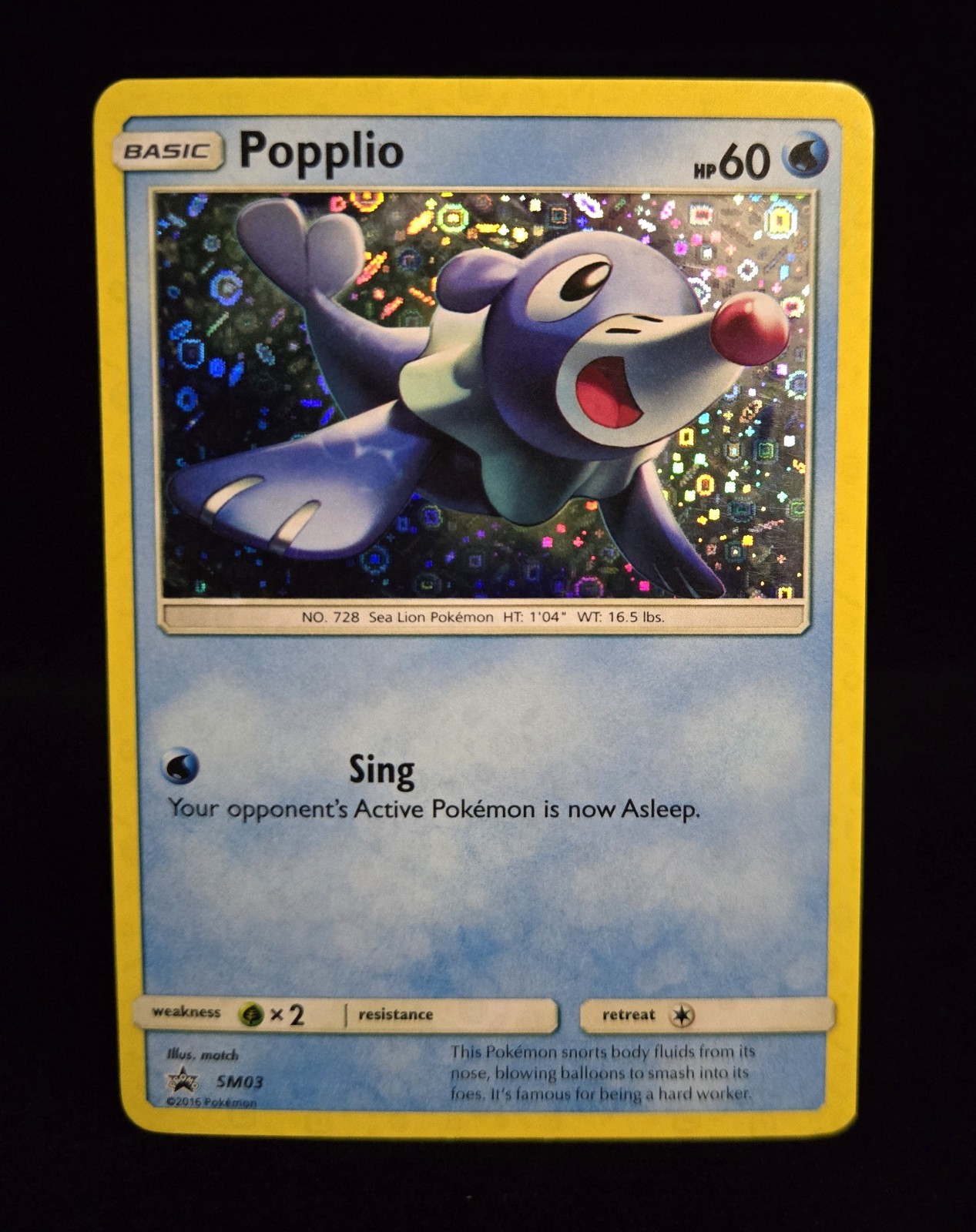 Pokémon TCG - POPPLIO #SM03 - SEQUIN HOLO BLACK STAR PROMO - SUN & MOON 2016 -LP