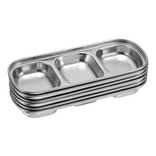 6pcs Metal Dish Dipping with 3 Rectangular Compartment Divided Silver