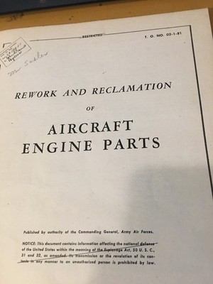 1944 Rework & Reclamation of Aircraft Engine Parts Booklet