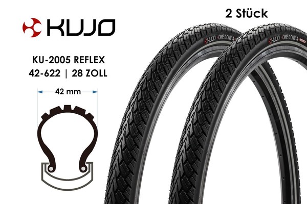 2 StüCk 28 Zoll Fahrrad Reifen 28X1.6 Kujo 42-622 Pannschutz Reflex Streifen-image