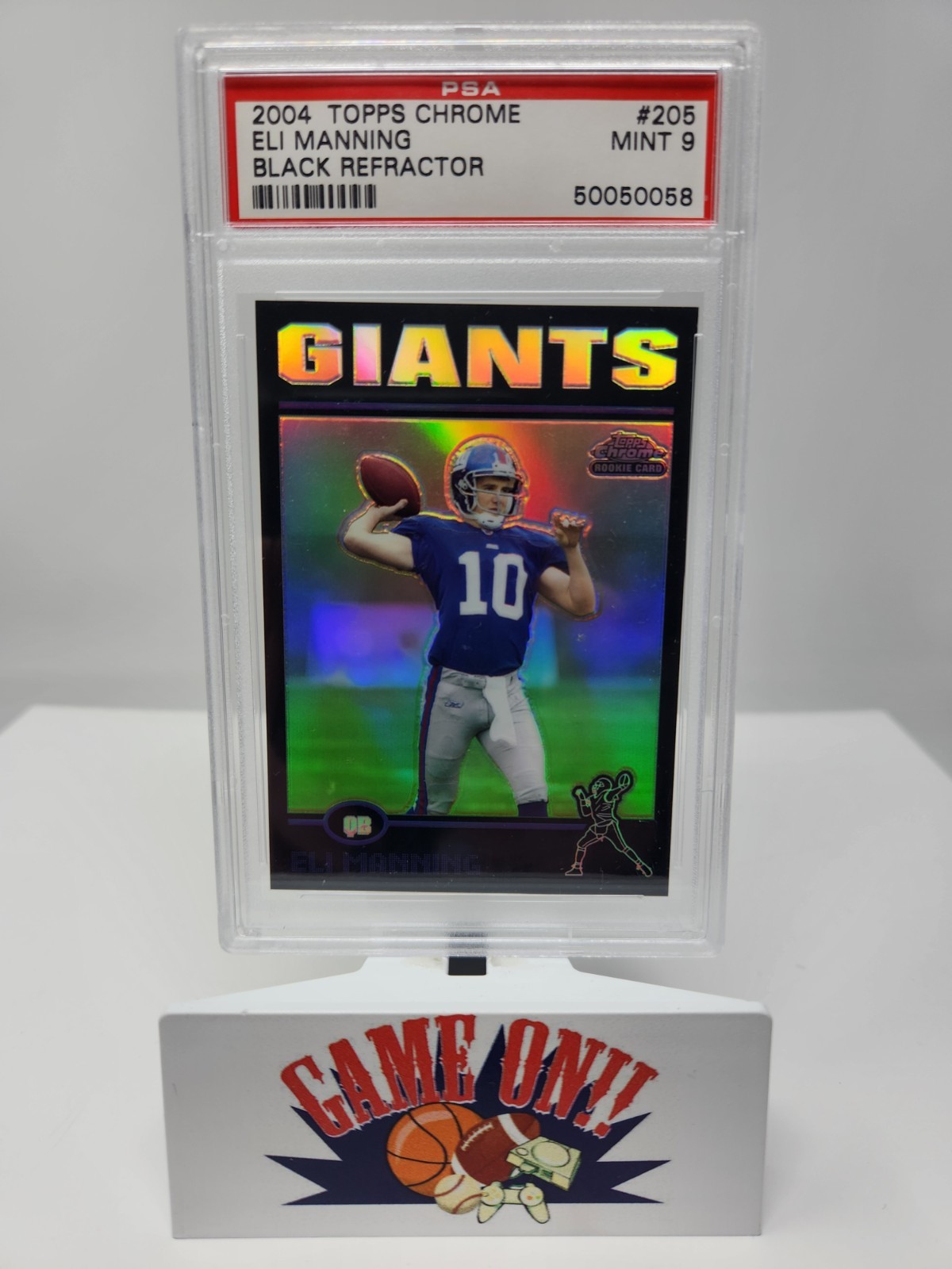 PSA 9 2004 Topps Chrome #205 Eli Manning Black Refractor #ed 55/100 RC Rookie sc
