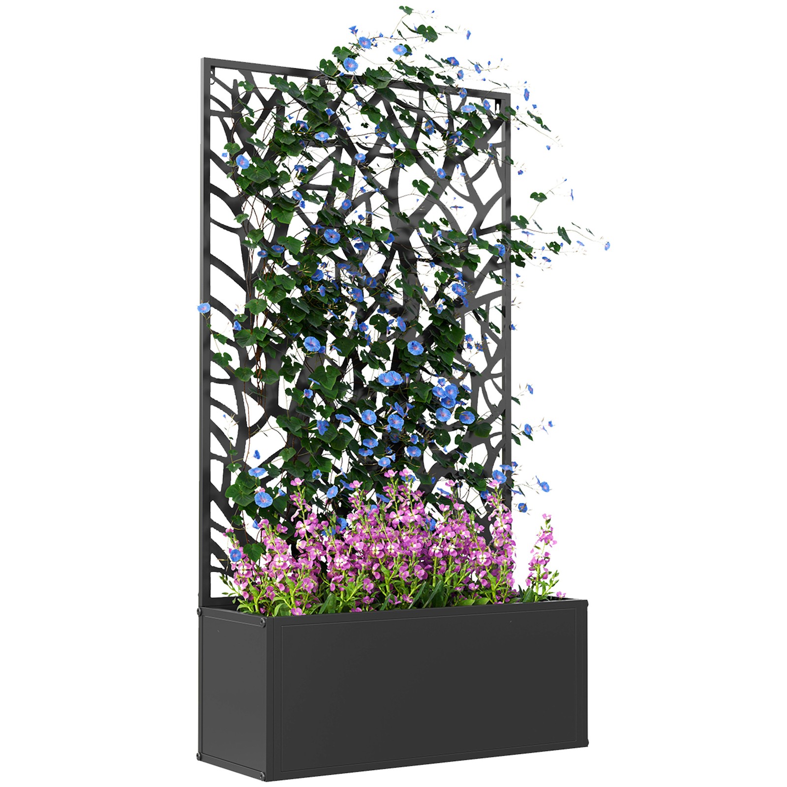 Outsunny Unisex Black Metal Raised Garden Bed With Trellis, Outdoor Elevated Planter Box In - Image 2