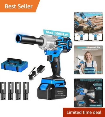Effortless Tire Removal: 1/2'' Cordless Impact Gun 600N.m Torque with LED Light