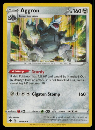AGGRON 123/189 HOLO R DARKNESS ABLAZE POKEMON NM