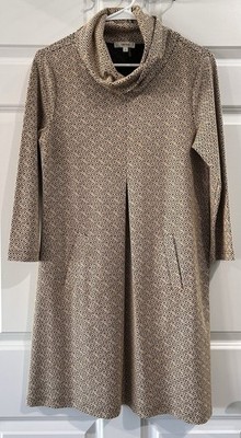 Tyler Boe Kim Dress Womens Sz S Gold Black Geometric Cowl Neck Pockets Stretch