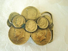 Vintage Gold Tone Faux Coins Belt Buckle 1979 The Great American Buckle Company