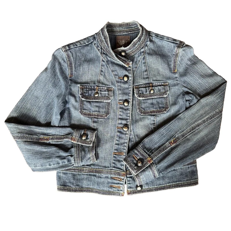Antigua Chaqueta Denim Recortada Azul Marino Junior Talla XL Multicolor Costura Banda Cuello Y2K Foto 3 de 4