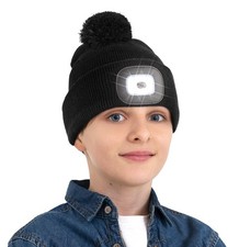 Hat with Light for Kids Warm Boys Girls Headlamp Beanie Winter Hat with Pom-P...