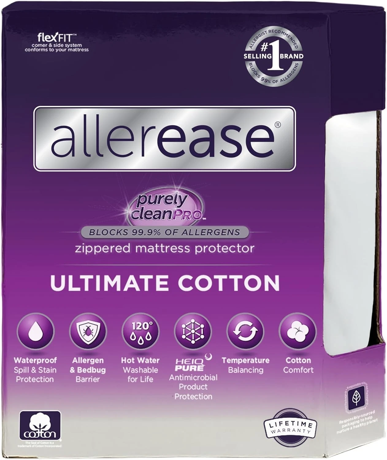 AllerEase Full Mattress Protector Waterproof Zippered Allergy Cover White