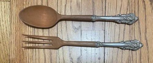 Wallace Grande Baroque Sterling Handle And Teak Salad Serving Set 11”