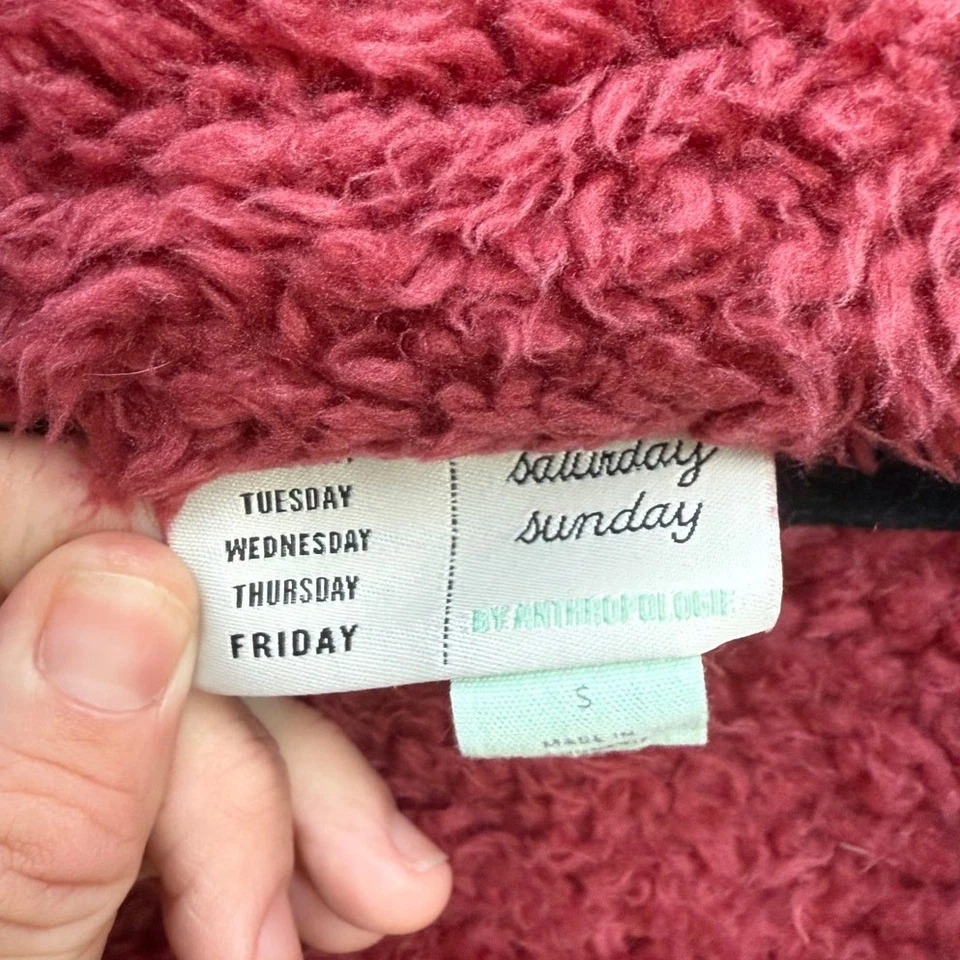 Суббота воскресенье ANTHROPOLOGIE плюшевый флис шерпа четверть молнии размер маленький бордовый - Изображение 3 из 4