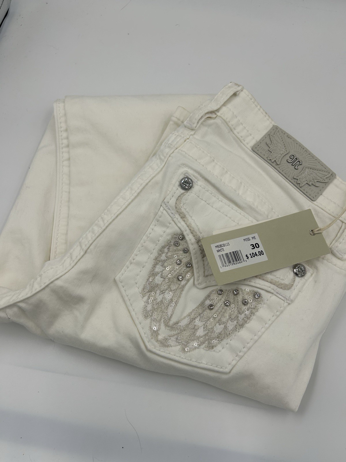 Women’s Distressed Embellished MISS ME Jeans Size 30 X 34 BOOT Stretch NWT