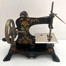 Vintage German Casige Childs Toy Sewing Machine w/Flower Design ~ Hand Crank