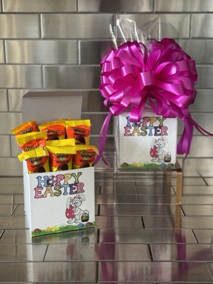Easter Gift Box With Reese's Milk Chocolate Peanut Butter Eggs Wrap & Pink Bow