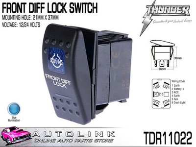 THUNDER FRONT DIFF LOCK ROCKER SWITCH 20AMP @ 12V MOUNT: 21mm x 37mm TDR11022