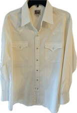 Ely Cattleman Pearl Snap Western Shirt Solid Cream Men s Size L 16 1/2 X 34