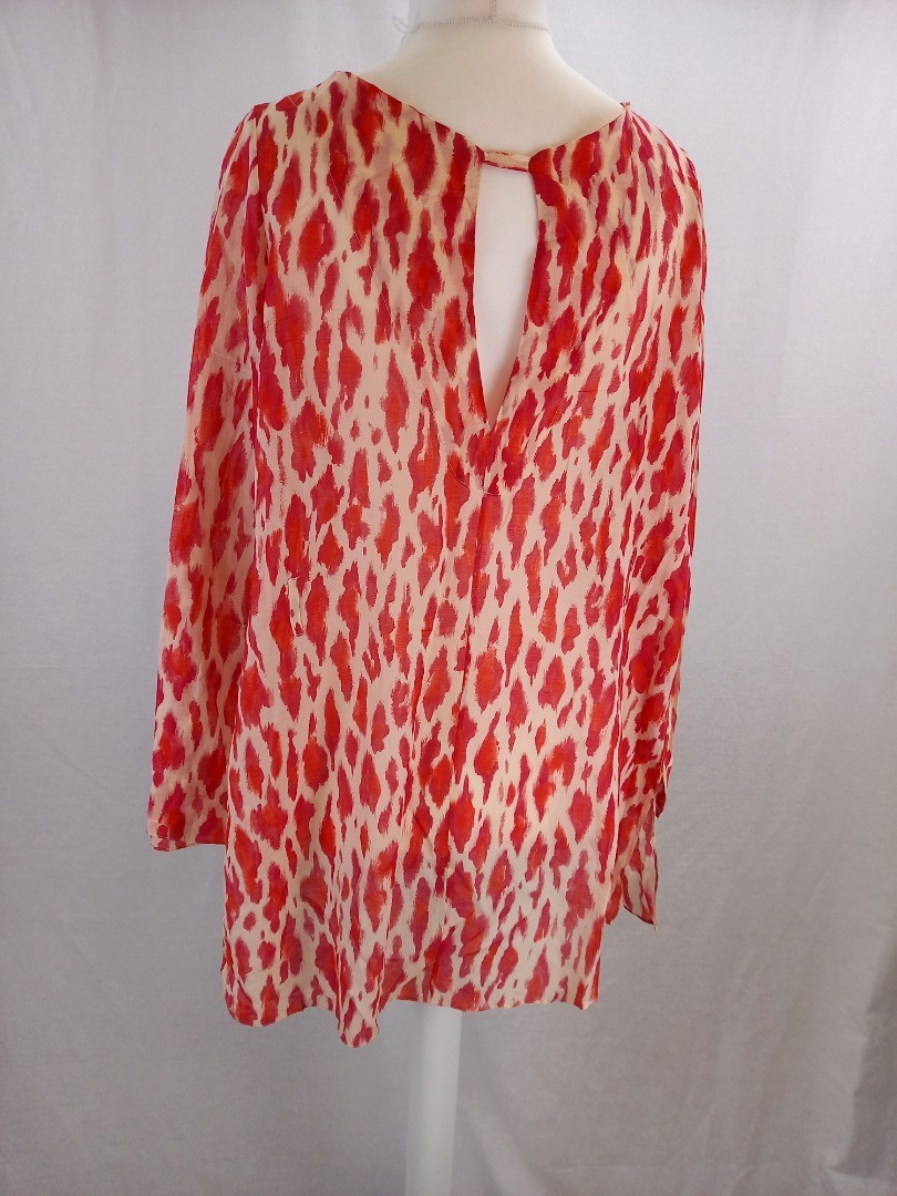 Christian Dior Tunic Top Size 10 Pink Red Beige Animal Print Cotton Mix image 10