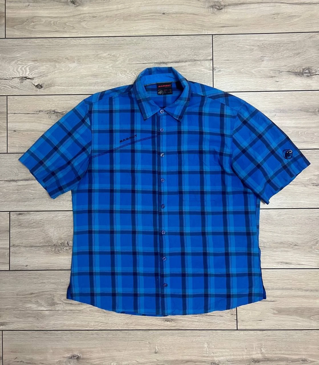 Men Mammut Hiking Outdoor Trekking Short Sleeve Shirt Plaid Sun protection 2XL