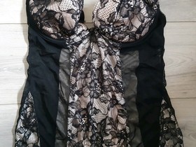 Ann Summers Black & Nude Lace  & Mesh Corset Back Babydoll Dress Size 18