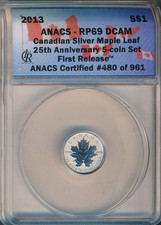 CANADA 2013 $1 1/20th OZ 9999 SILVER REVERSE PROOF MAPLE LEAF *ANACS RP 69 DCAM*