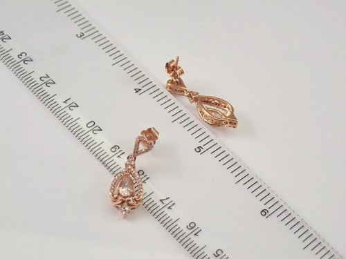 Orecchino pendente/goccia placcato oro rosa 14 kt taglio pera morganite creato in laboratorio 2 ct - Foto 4 di 6