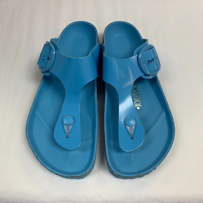 Birkenstock New w/o Box Gizeh Big Buckle High Shine Sky Blue Leather Patent Reg