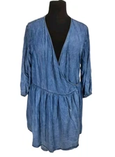 City Chic Women Dress Pared Back Plus Size 20 Blue Chambray Real Wrap 3/4 SL 105