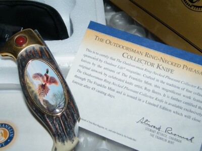 Franklin Mint B11ZY05 Outdoorsman Ring-Neck Pheasant Collector Knife w/COA(New)